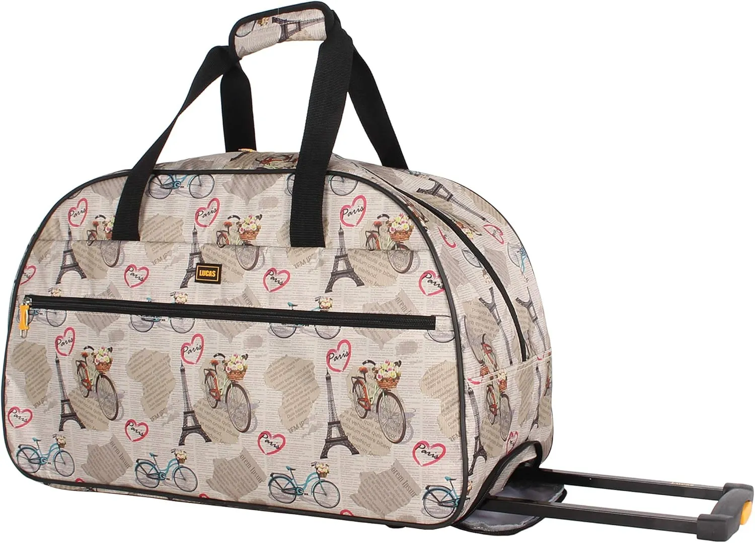 Lucas Luggage 22 Inch Printed Rolling Carry-On Suitcase Wheeled Duffel (22in, Paris)