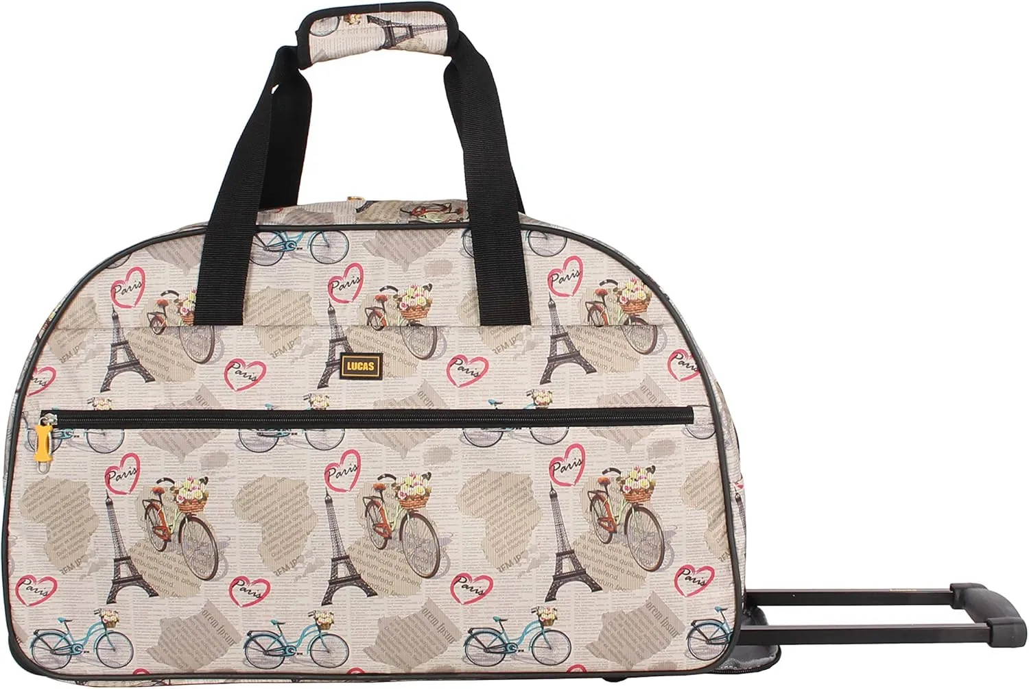 Lucas Luggage 22 Inch Printed Rolling Carry-On Suitcase Wheeled Duffel (22in, Paris)