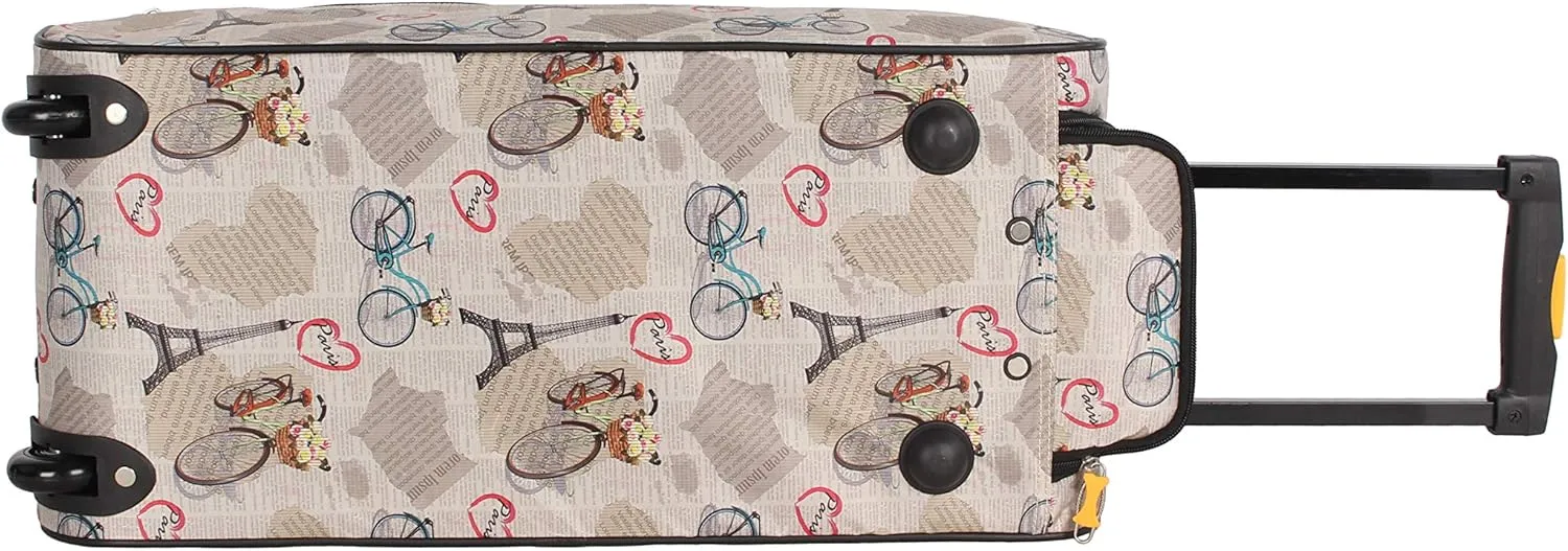 Lucas Luggage 22 Inch Printed Rolling Carry-On Suitcase Wheeled Duffel (22in, Paris)