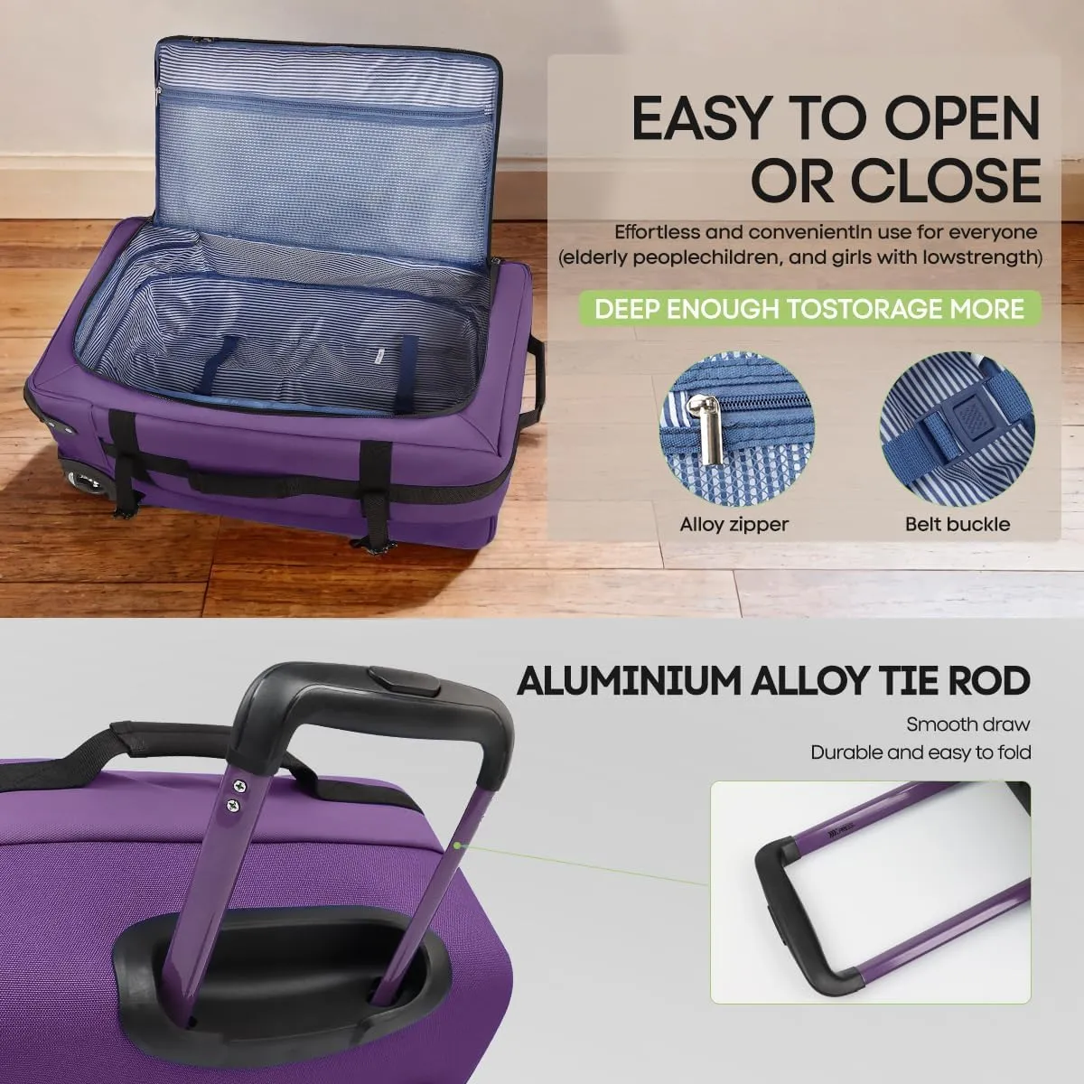 Luggage Sets 3 Piece,Rolling Duffle Bag w/Handle,Carry on Luggage Travel Duffle Bags for Man Women#Purple