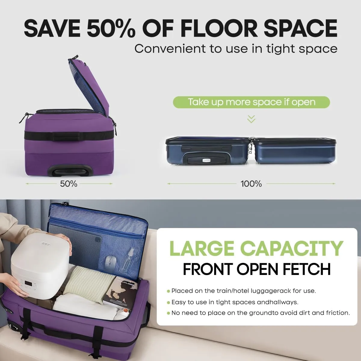 Luggage Sets 3 Piece,Rolling Duffle Bag w/Handle,Carry on Luggage Travel Duffle Bags for Man Women#Purple