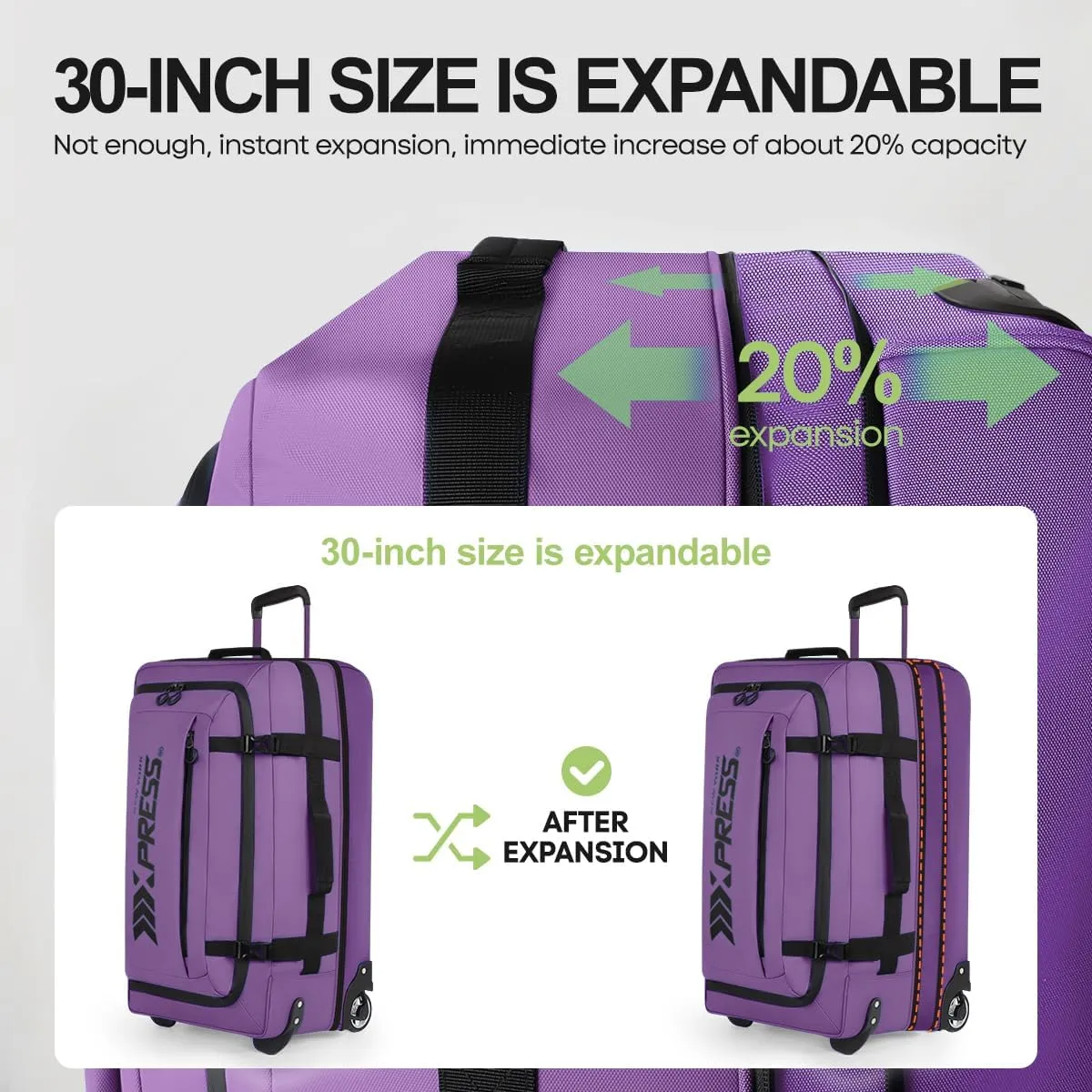 Luggage Sets 3 Piece,Rolling Duffle Bag w/Handle,Carry on Luggage Travel Duffle Bags for Man Women#Purple