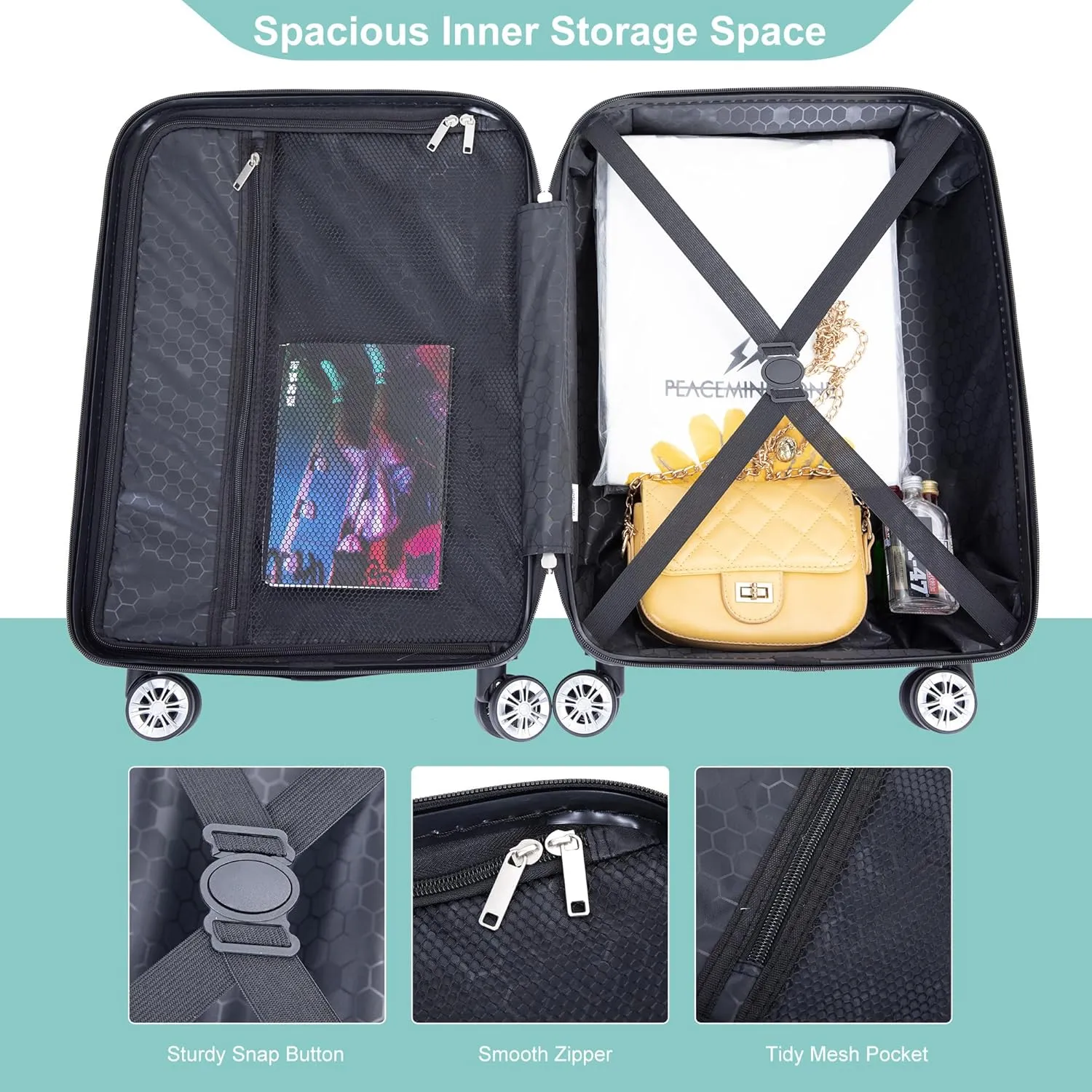 Luggage Sets 4 Piece Suitcase Set ABS Lightweight Carry On Luggage with Spinner Wheels, Hardside Suitcases Durable Luggage Hardside (14/20/24/28) Light Blue