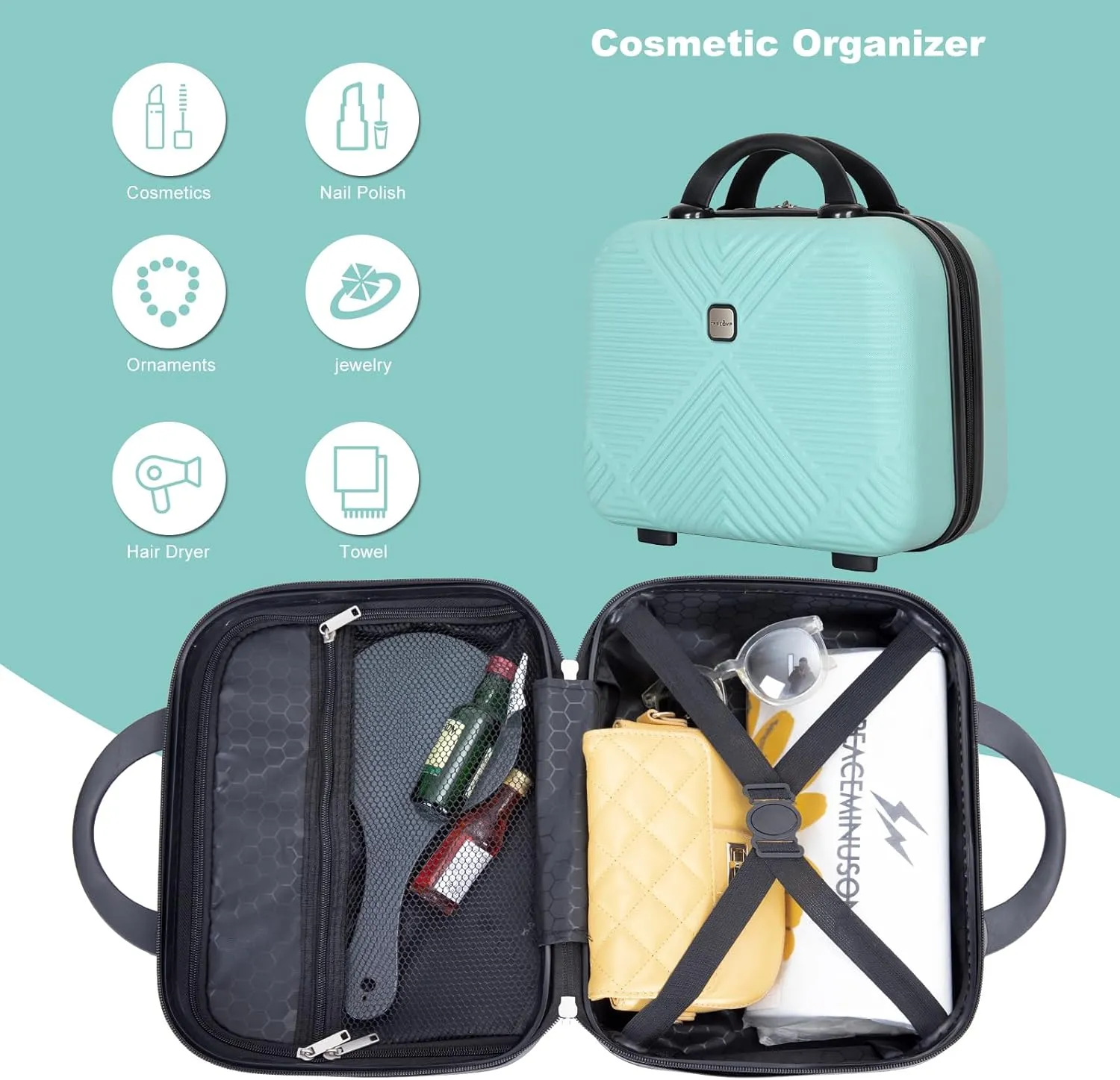 Luggage Sets 4 Piece Suitcase Set ABS Lightweight Carry On Luggage with Spinner Wheels, Hardside Suitcases Durable Luggage Hardside (14/20/24/28) Light Blue