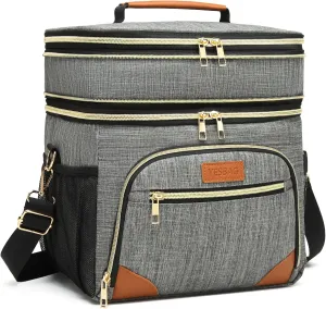 Lunch Bag for Women Men, Expandable Dual Compartment Lunch Box, Reusable Insulated Adult Lunch Cooler Bags with Shoulder Strap (Dark Grey)