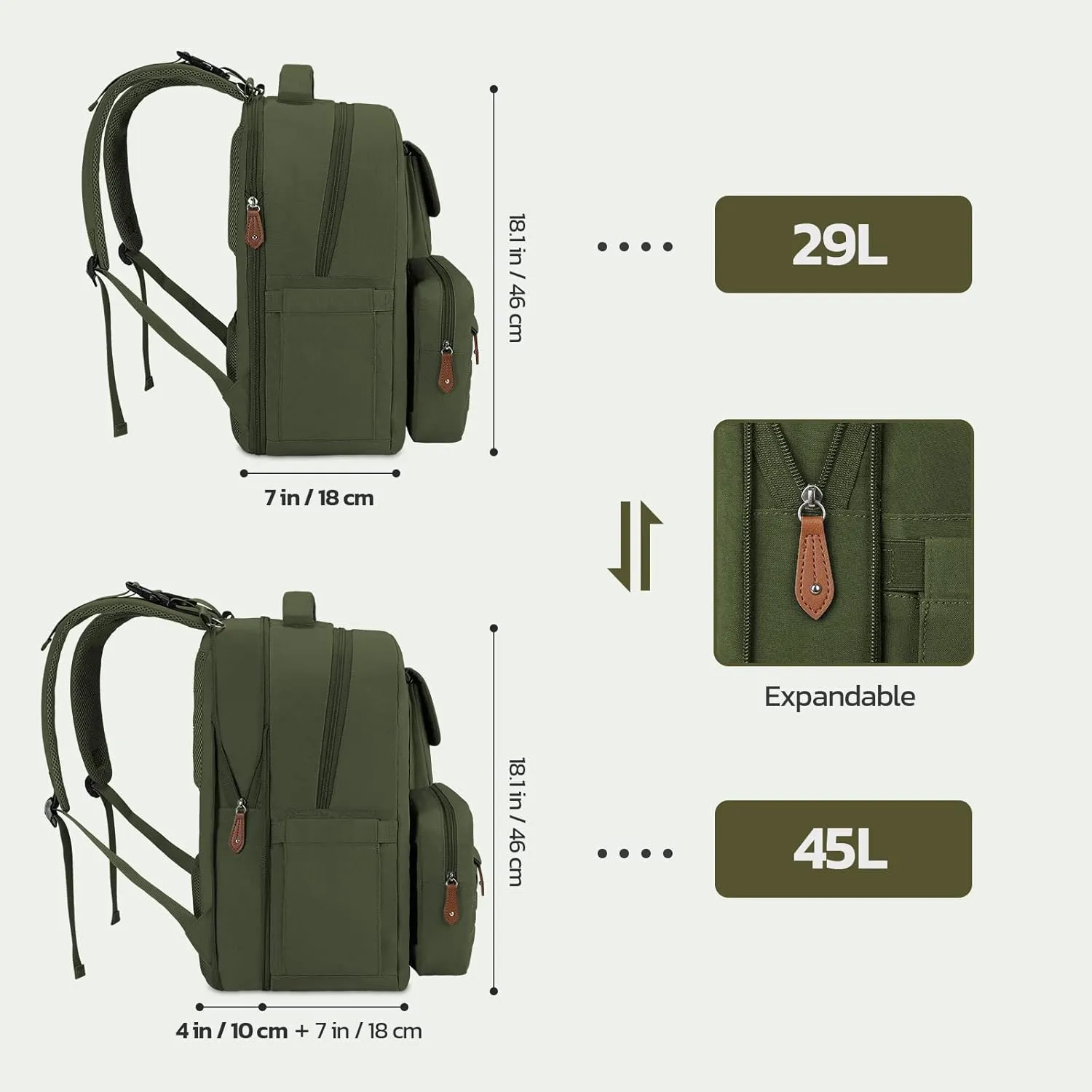 Maelstrom Large Diaper Bag,29L-45L Expandable Diaper Bag Backpack for 2 Kids/Twins Baby Stuff, with Removable Cross Body Bottle Bag for Mom/Dad,Stylish Baby Bag Gift for Boys/Girl-Army Green