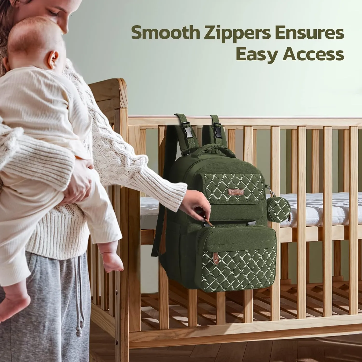 Maelstrom Large Diaper Bag,29L-45L Expandable Diaper Bag Backpack for 2 Kids/Twins Baby Stuff, with Removable Cross Body Bottle Bag for Mom/Dad,Stylish Baby Bag Gift for Boys/Girl-Army Green