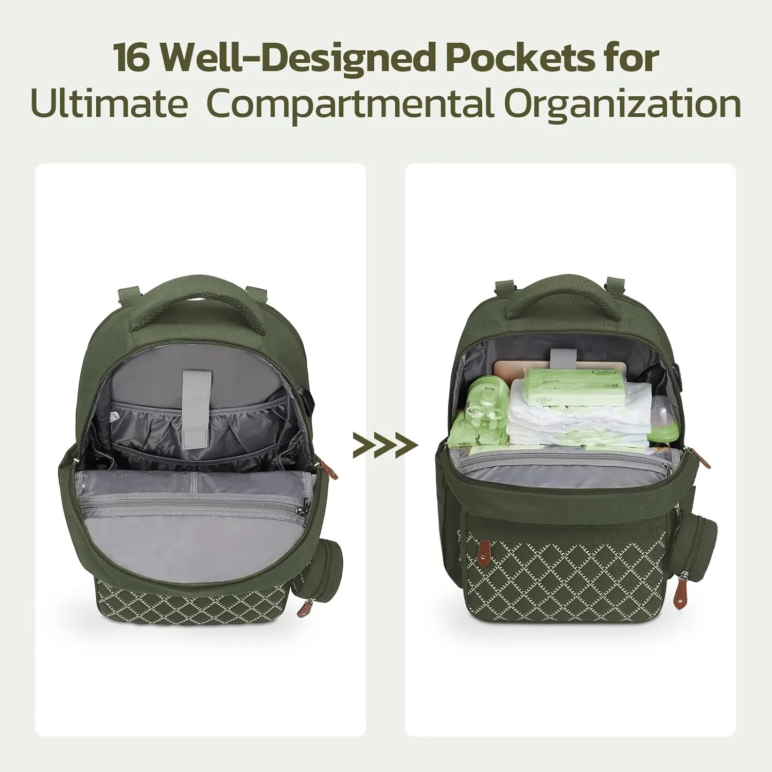 Maelstrom Large Diaper Bag,29L-45L Expandable Diaper Bag Backpack for 2 Kids/Twins Baby Stuff, with Removable Cross Body Bottle Bag for Mom/Dad,Stylish Baby Bag Gift for Boys/Girl-Army Green