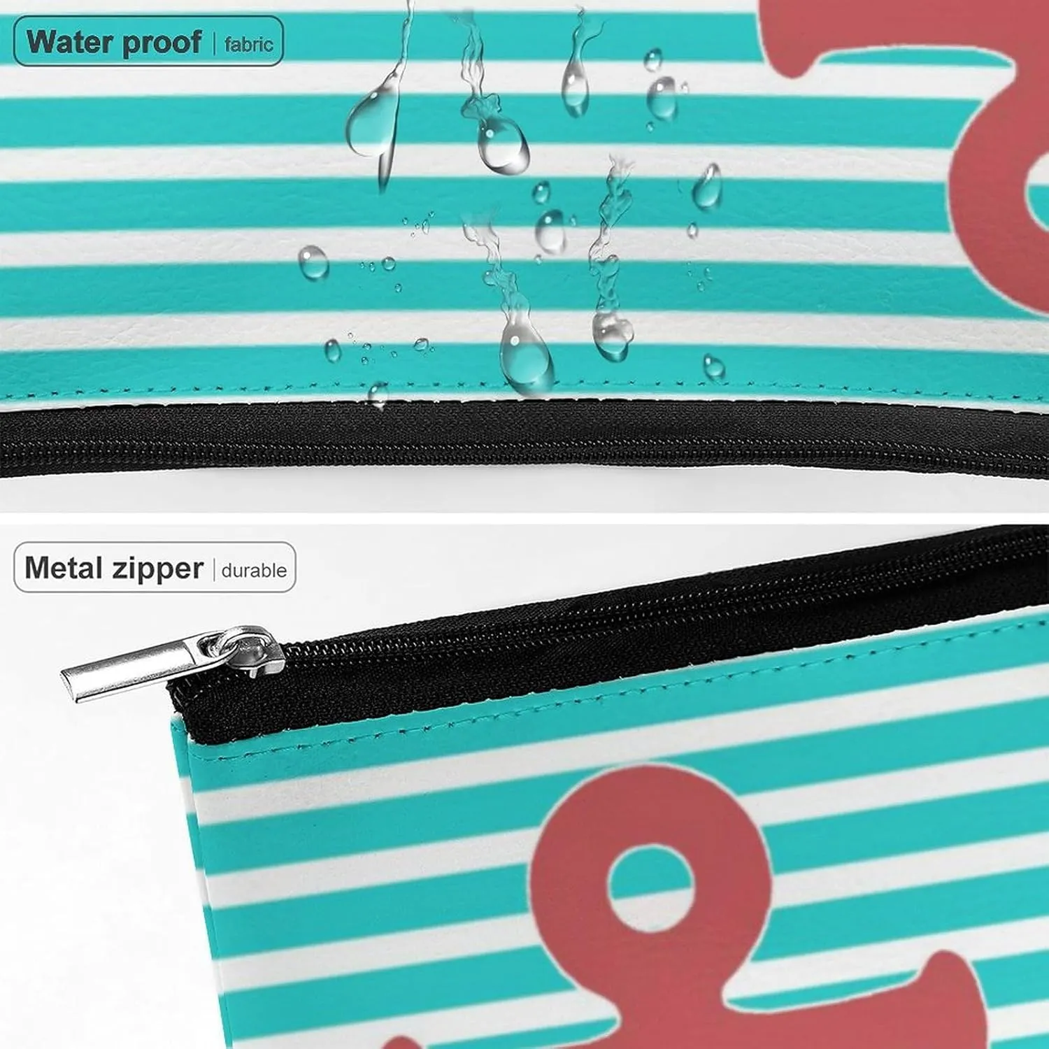 Makeup Bag for Women, Adorable Roomy Zipper Pouch Portable Organizer Cosmetic Bag Travel Storage Accessories (Stylish Anchor and Stripes)