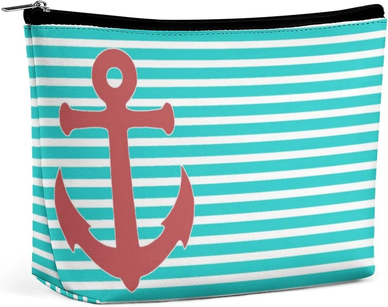 Makeup Bag for Women, Adorable Roomy Zipper Pouch Portable Organizer Cosmetic Bag Travel Storage Accessories (Stylish Anchor and Stripes)