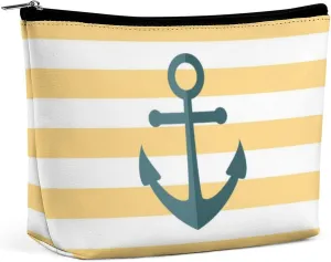 Makeup Bag for Women, Adorable Roomy Zipper Pouch Portable Organizer Cosmetic Bag Travel Storage Accessories (Yellow Stripes and Blue Anchor)