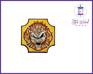 Maltese Cross Flame Skull, Fully Embroidered Patch