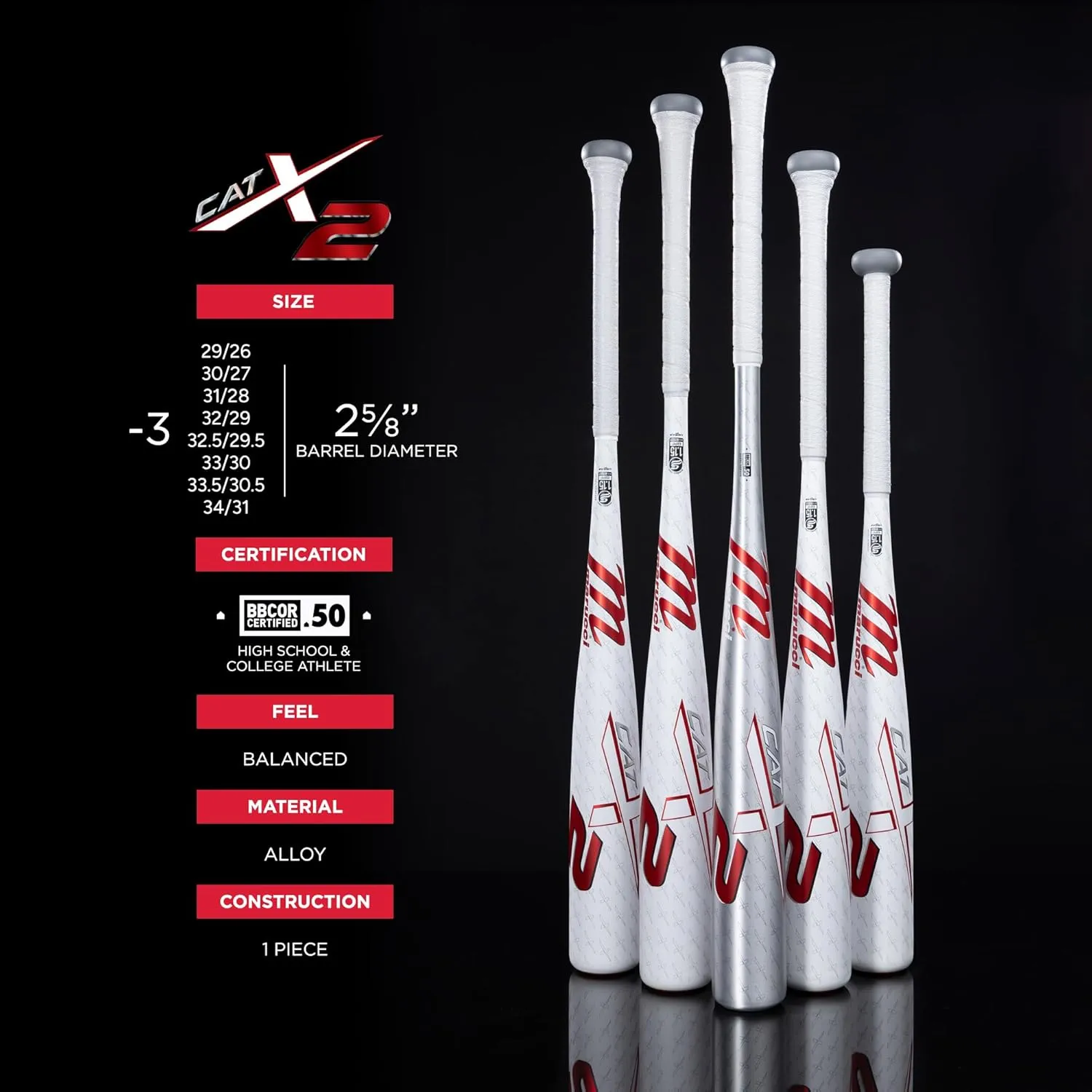 Marucci CATX2 Baseball Bat, 2 5/8" Barrel, -3 Drop, BBCOR Certified, Balanced