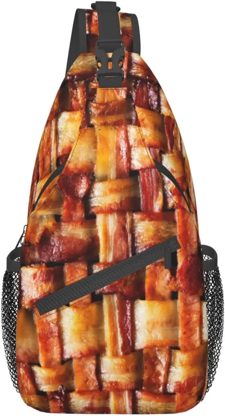 Men'S Crossbody Sling Backpack-Funny Bacon Meat Pattern Chest Bags Casual Sport Travel Hiking Daypack