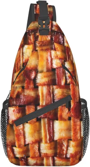 Men'S Crossbody Sling Backpack-Funny Bacon Meat Pattern Chest Bags Casual Sport Travel Hiking Daypack