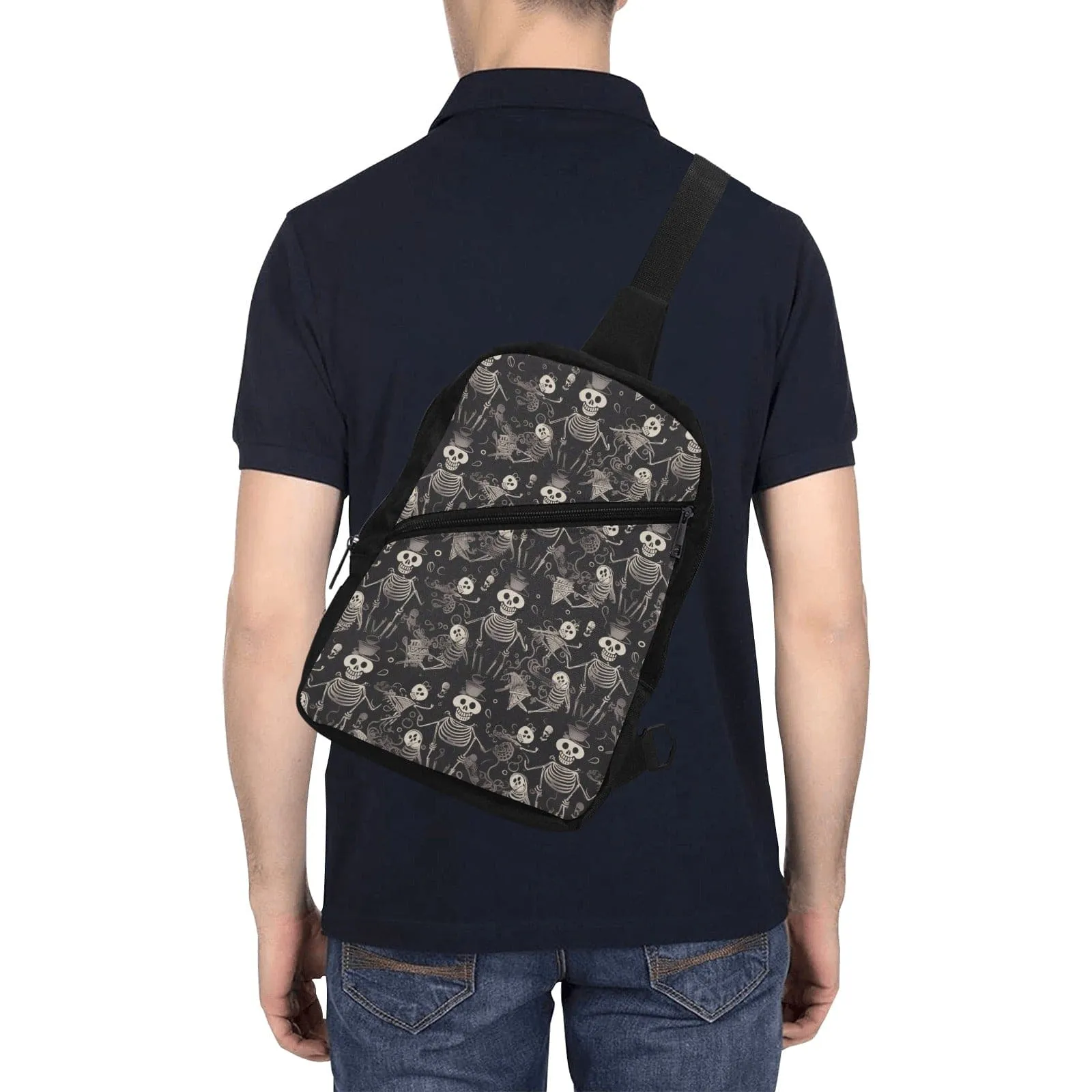 Men's Skeleton Black Chest Bag