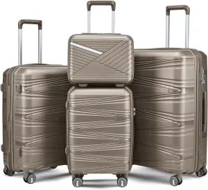 Merax 4 Piece Luggage Sets, Hard Shell Lightweight TSA Lock Carry on Expandable Suitcase with Spinner Wheels Travel Set for Men Women, 14”20”24”28”, Champagne