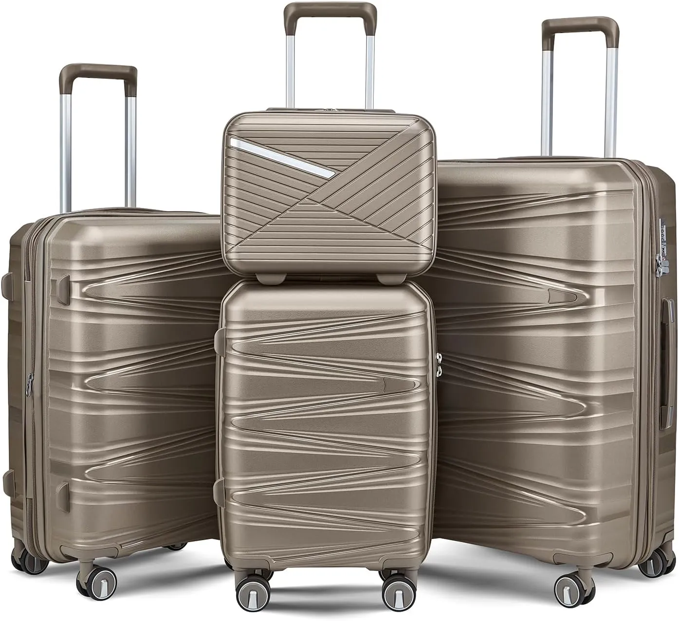 Merax 4 Piece Luggage Sets, Hard Shell Lightweight TSA Lock Carry on Expandable Suitcase with Spinner Wheels Travel Set for Men Women, 14”20”24”28”, Champagne