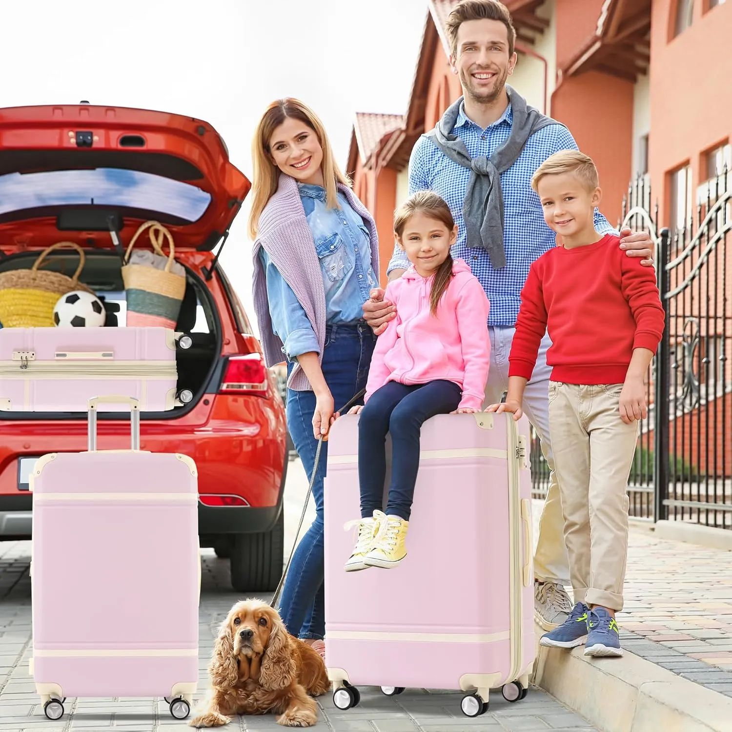 Merax 4Pc with TSA Lock ABS Suitcase Hardshell Luggage, Light Pink, 4-Piece Set