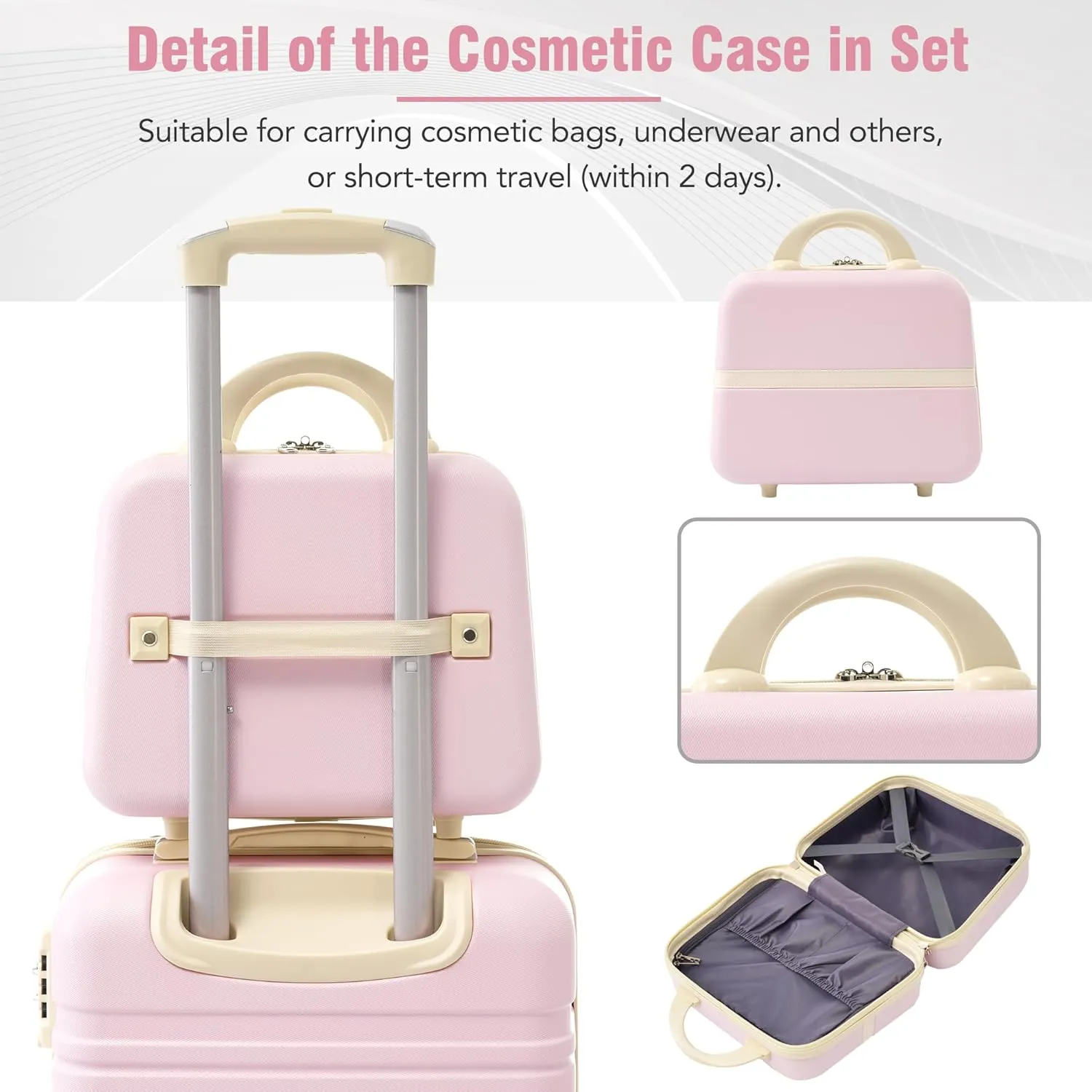 Merax 4Pc with TSA Lock ABS Suitcase Hardshell Luggage, Light Pink, 4-Piece Set