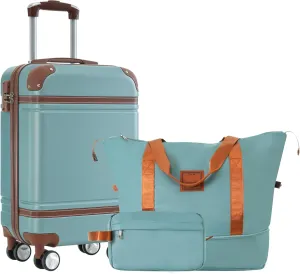 Merax Luggage Set 20-Inch Hardshell Carry-On Suitcase with TSA Lock Double Spinner Wheels Travel Duffel Bag with Trolley Sleeve Toiletry Bag Lightweight Travel Set (Green, 3PC(1 Suitcase&2 Bags))