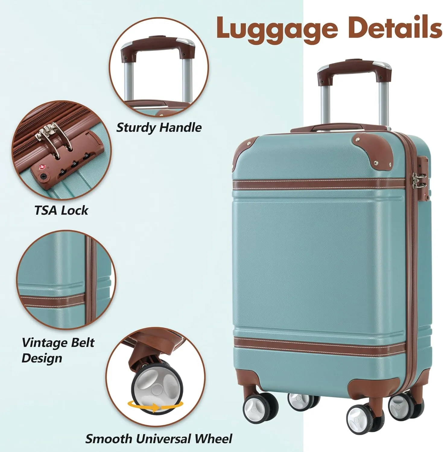 Merax Luggage Set 20-Inch Hardshell Carry-On Suitcase with TSA Lock Double Spinner Wheels Travel Duffel Bag with Trolley Sleeve Toiletry Bag Lightweight Travel Set (Green, 3PC(1 Suitcase&2 Bags))