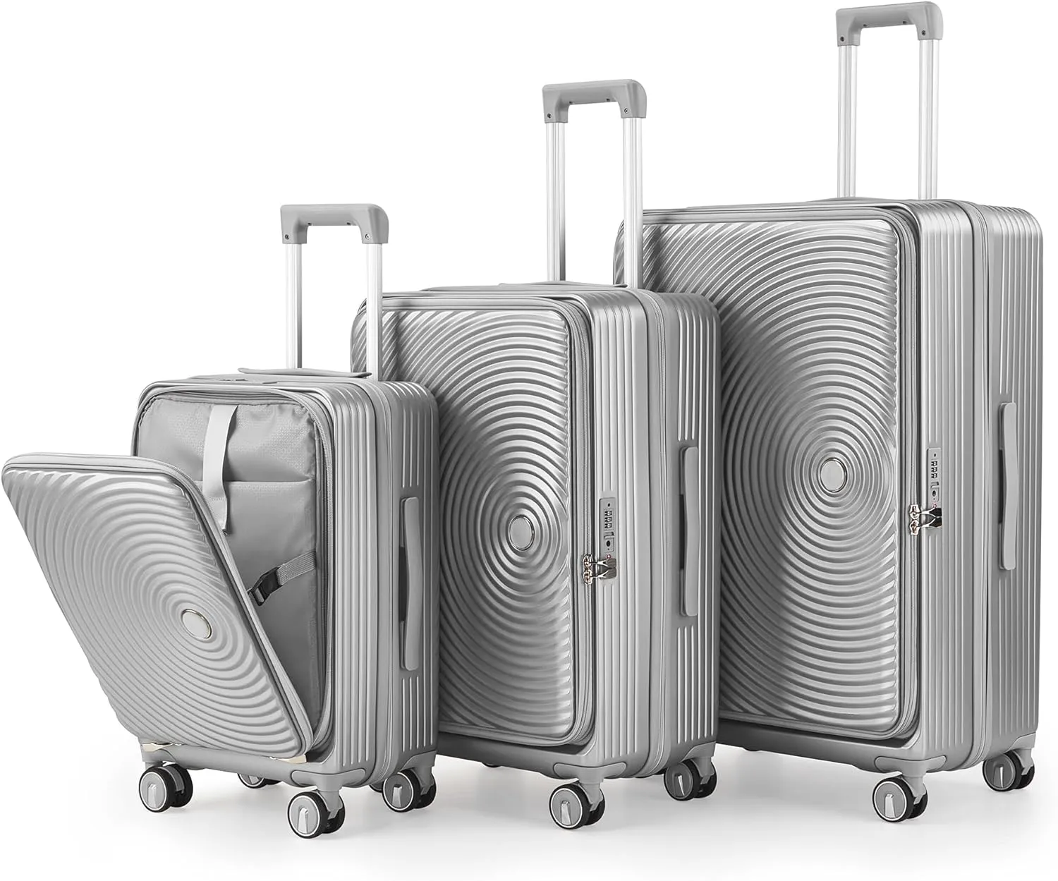 Merax Luggage Sets 3 Piece,Front Open PC Hardshell Expandable Carry on Suitcase with Spinner Wheels and TSA Lock,Lightweight 20in/24in/28in Luggage,Silver