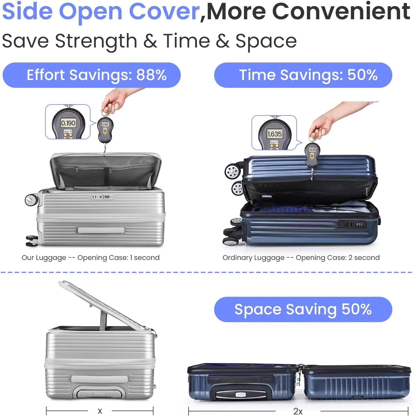 Merax Luggage Sets 3 Piece,Front Open PC Hardshell Expandable Carry on Suitcase with Spinner Wheels and TSA Lock,Lightweight 20in/24in/28in Luggage,Silver