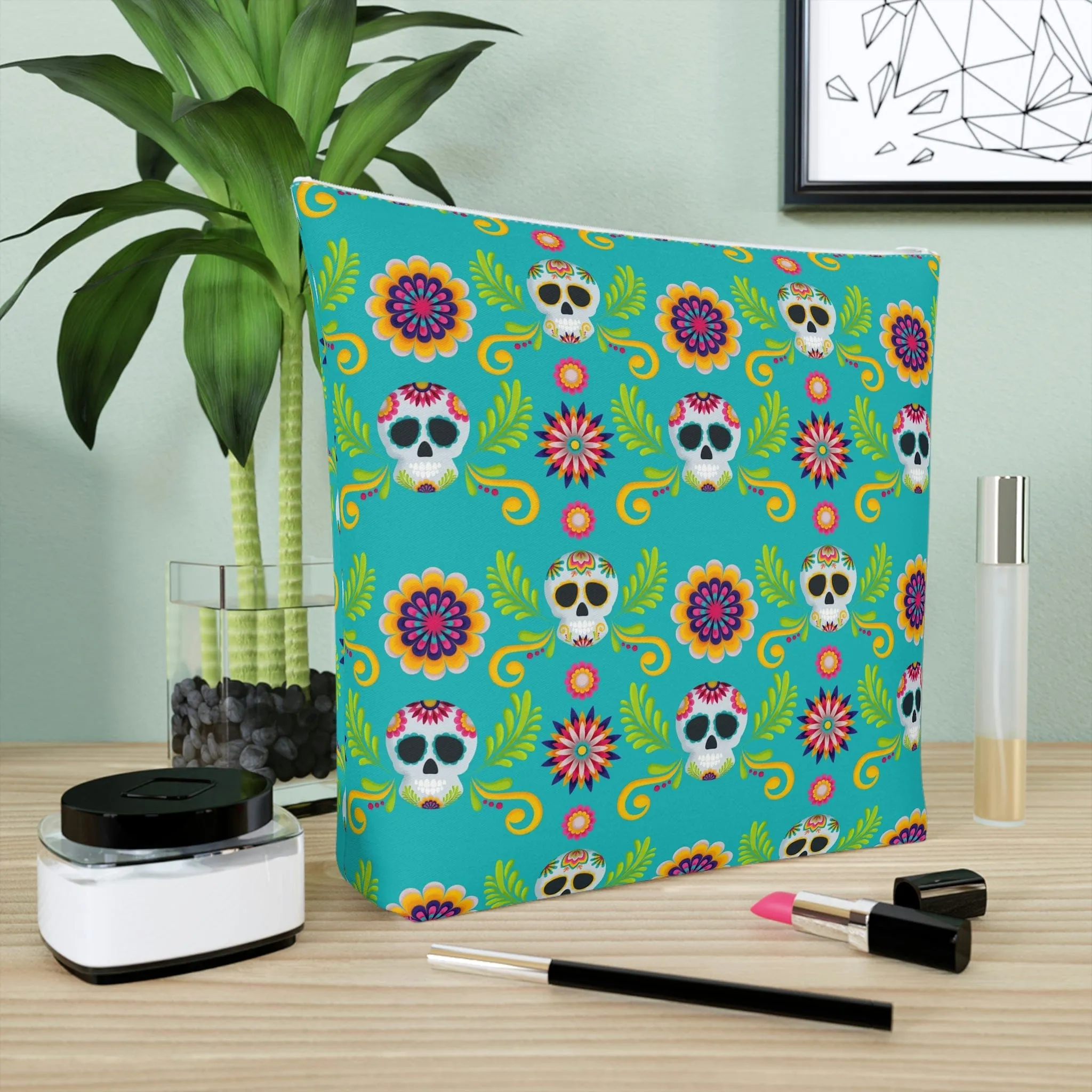 Mexican Skulls Floral Cotton Cosmetic Bag 5 Sizes