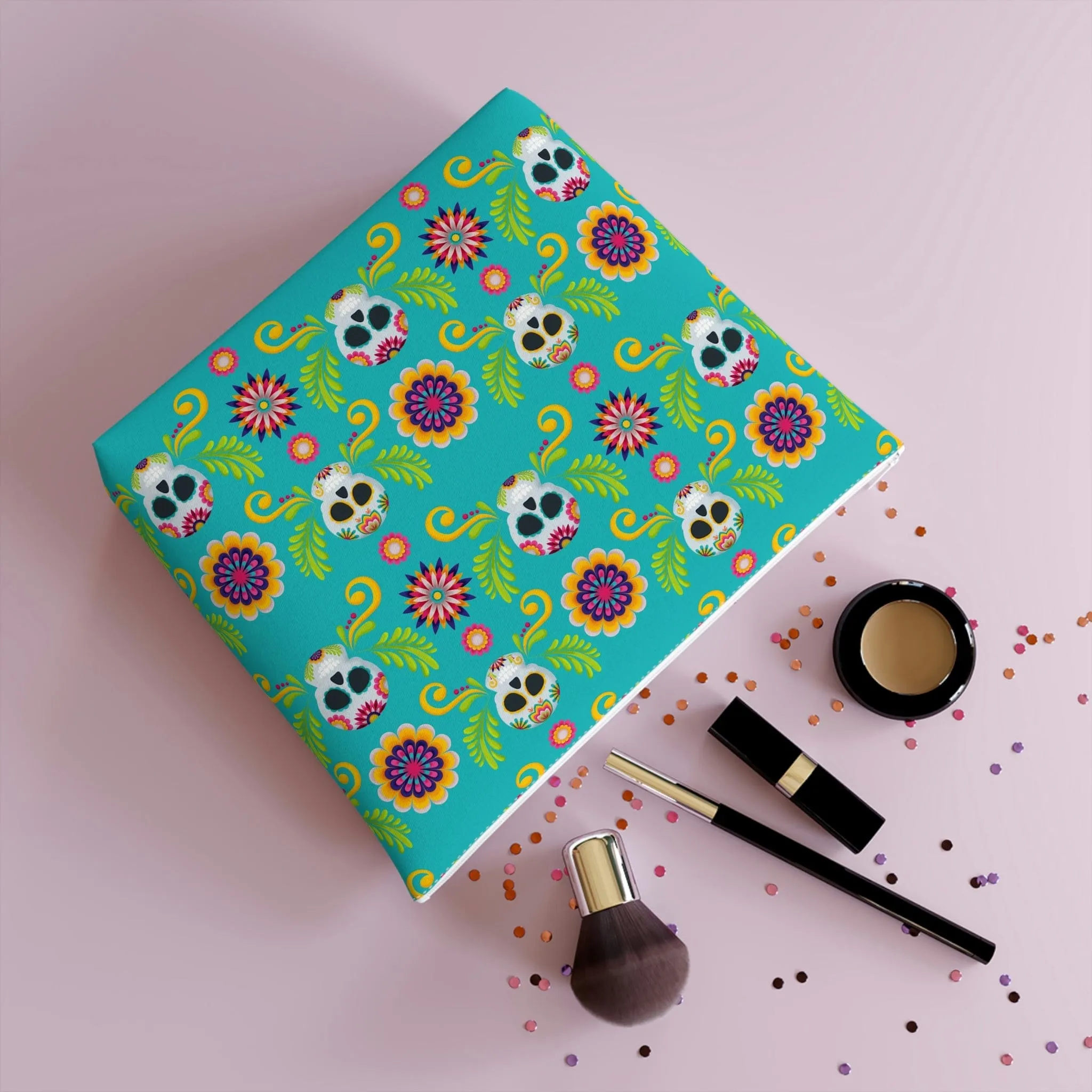 Mexican Skulls Floral Cotton Cosmetic Bag 5 Sizes