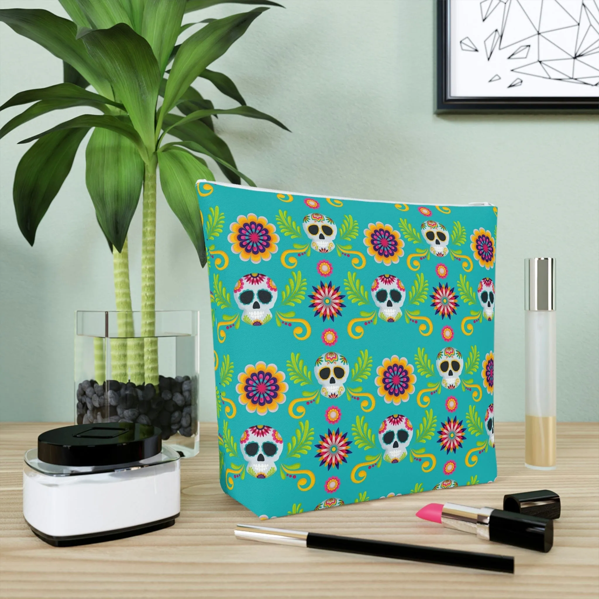Mexican Skulls Floral Cotton Cosmetic Bag 5 Sizes