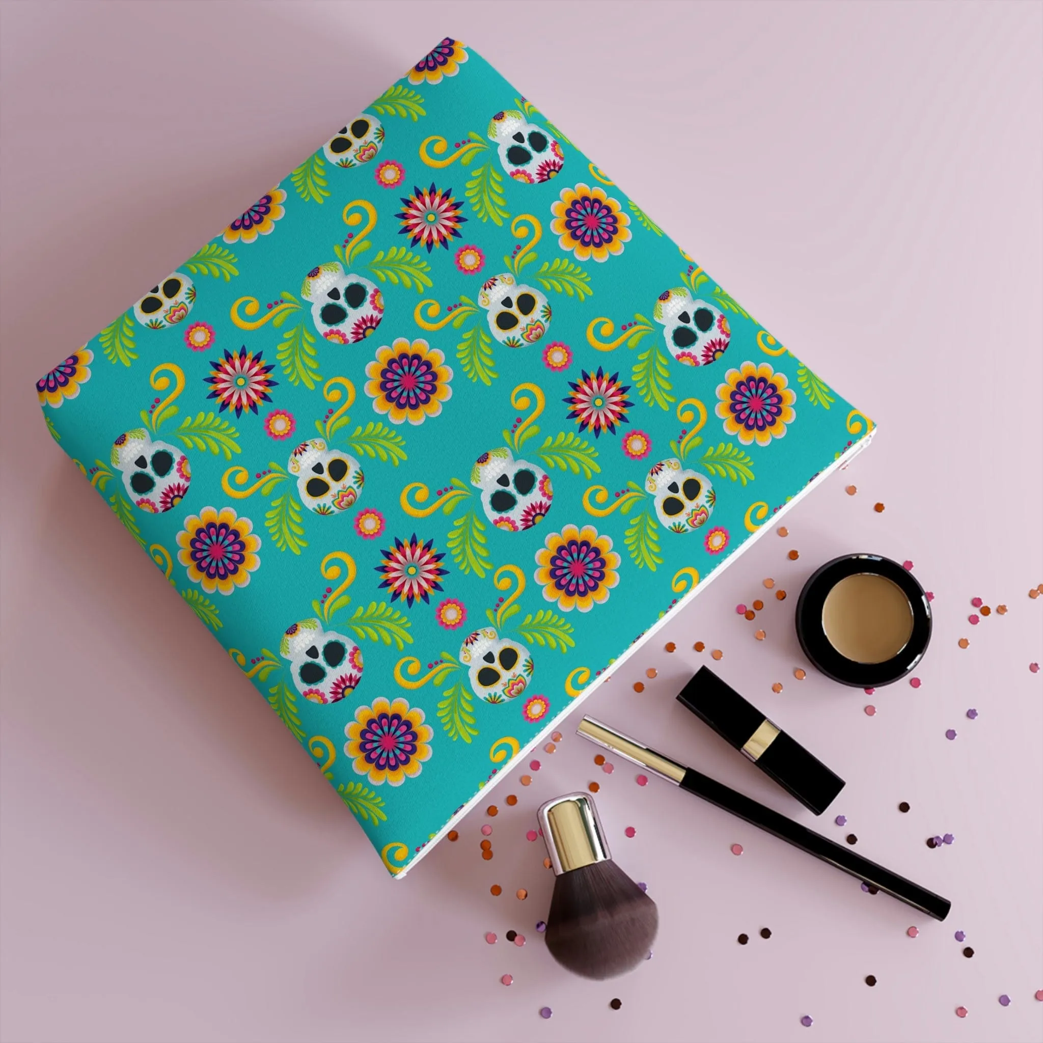 Mexican Skulls Floral Cotton Cosmetic Bag 5 Sizes