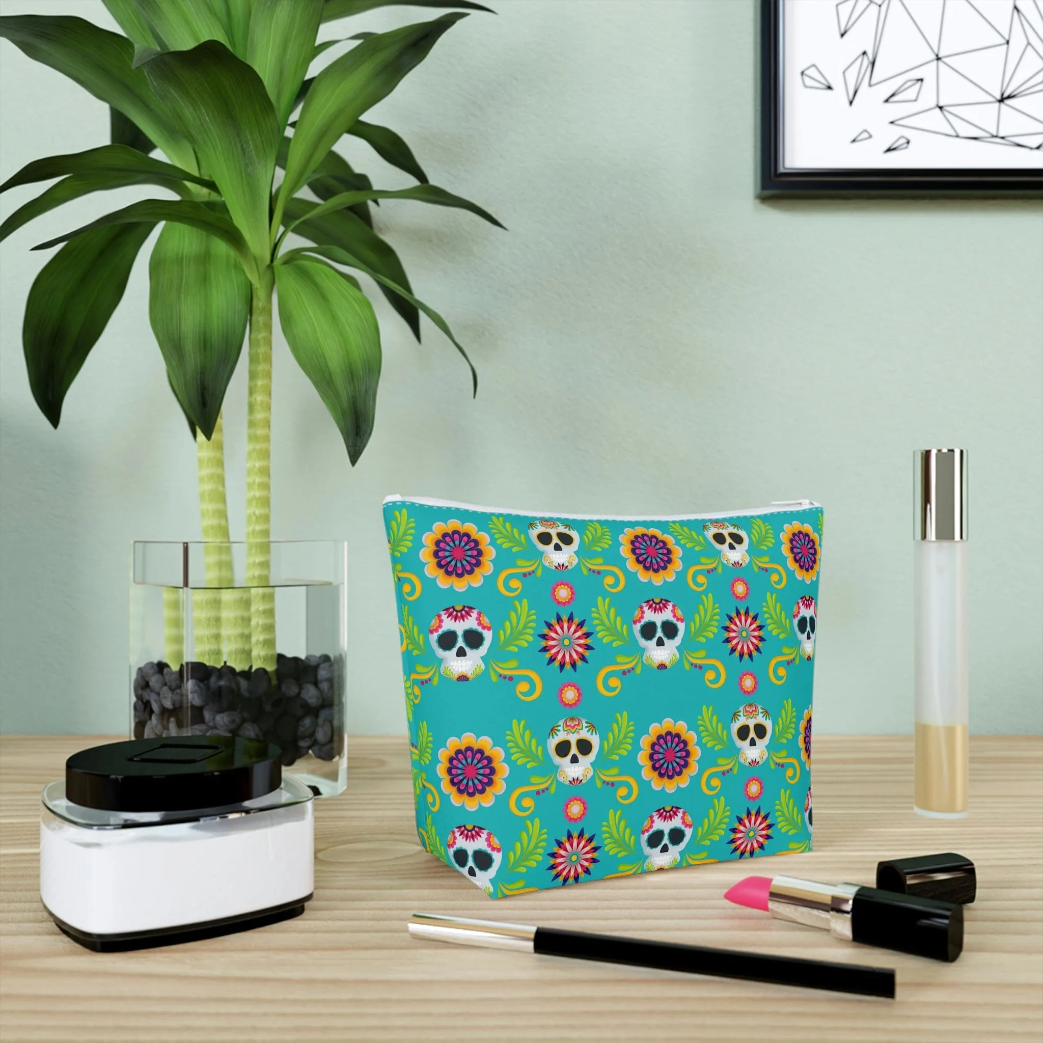 Mexican Skulls Floral Cotton Cosmetic Bag 5 Sizes