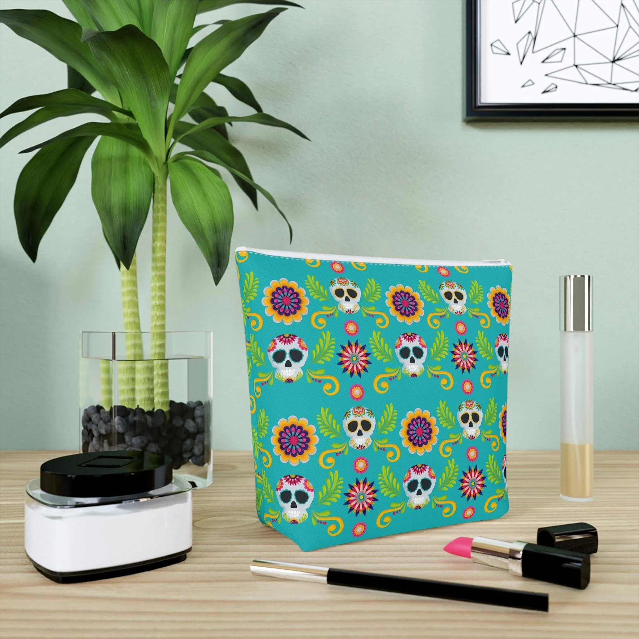 Mexican Skulls Floral Cotton Cosmetic Bag 5 Sizes