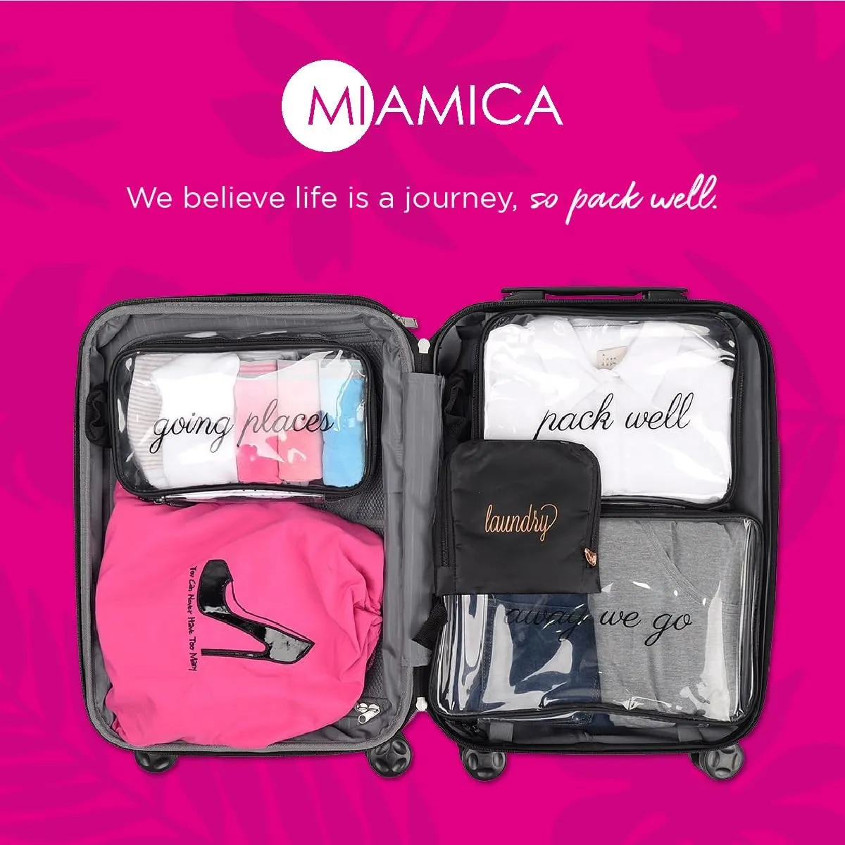 Miamica Soft Travel Laundry Bag with Zipper and Drawstring, Black & Gold, 21” x 22” – Keep Your Dirty Clothes Separate and Your Suitcase Organized – Expandable, Durable, and Foldable Laundry Bag