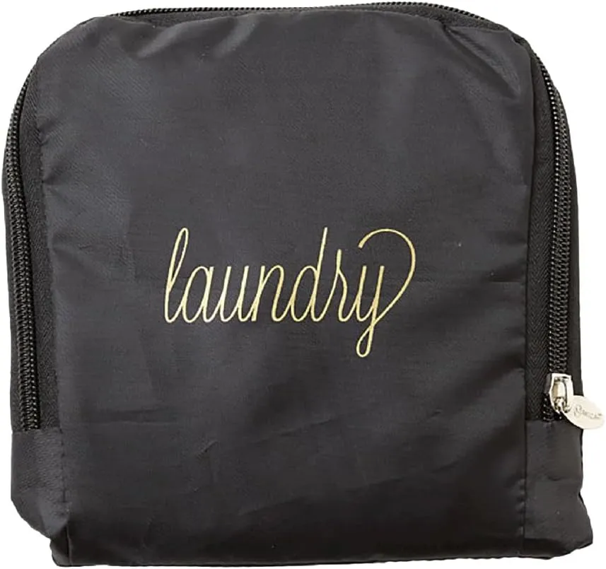 Miamica Soft Travel Laundry Bag with Zipper and Drawstring, Black & Gold, 21” x 22” – Keep Your Dirty Clothes Separate and Your Suitcase Organized – Expandable, Durable, and Foldable Laundry Bag