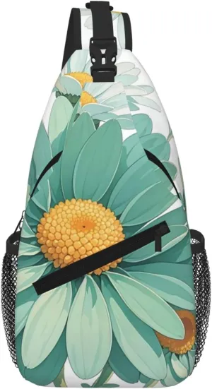 Mint Green Watercolor Daisy Sling Bag For Women Men Travel Hiking Backpack Crossbody Shoulder Chest Bags Casual Daypack