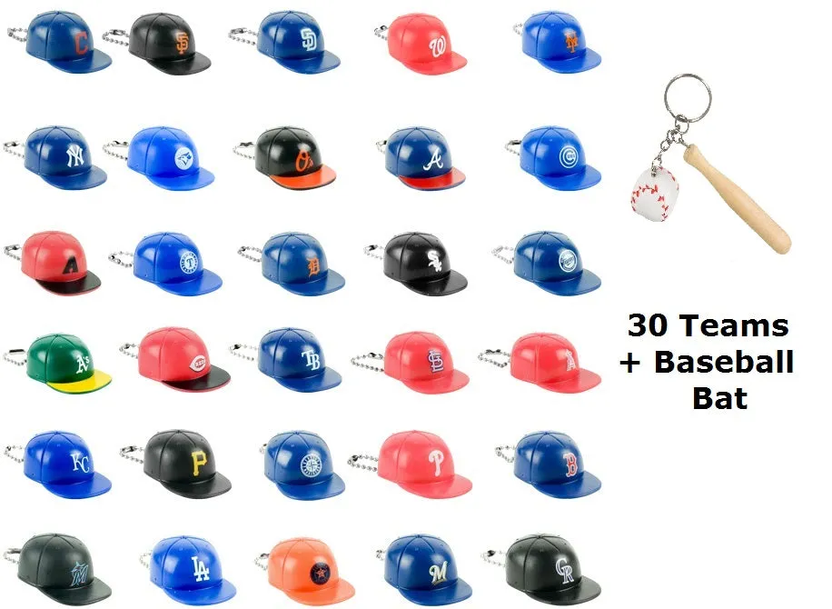 MLB Baseball Mini Baseball Caps Keychain Charms Set of 31 (30Teams Baseball Bat)