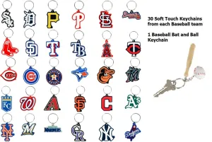 MLB Baseball Soft Touch Keychain Charms Set of 31 (30Teams Baseball Bat)