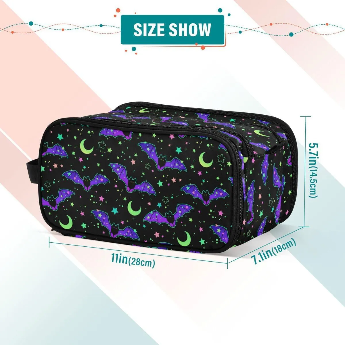 MNSRUU Magic Galaxy Bat Makeup Bag - Large Capacity Cosmetic Organizer, Portable Toiletry Bag for Travel Size