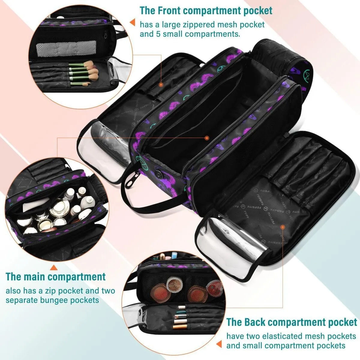 MNSRUU Mystical Ram Skull Makeup Bag - Large Capacity Cosmetic Bag Organizer, Portable Toiletry Bag for Travel Size