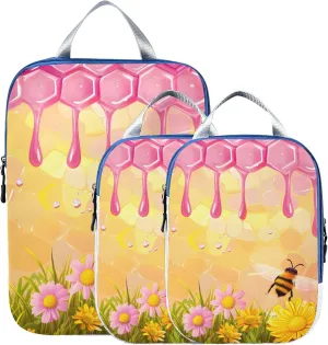 MNSRUU Packing Cubes Magic Cartoon Bees and Flowers Compression Luggage Cubes Packing Bags Travel Organizer for Suitcases, 3 PCS