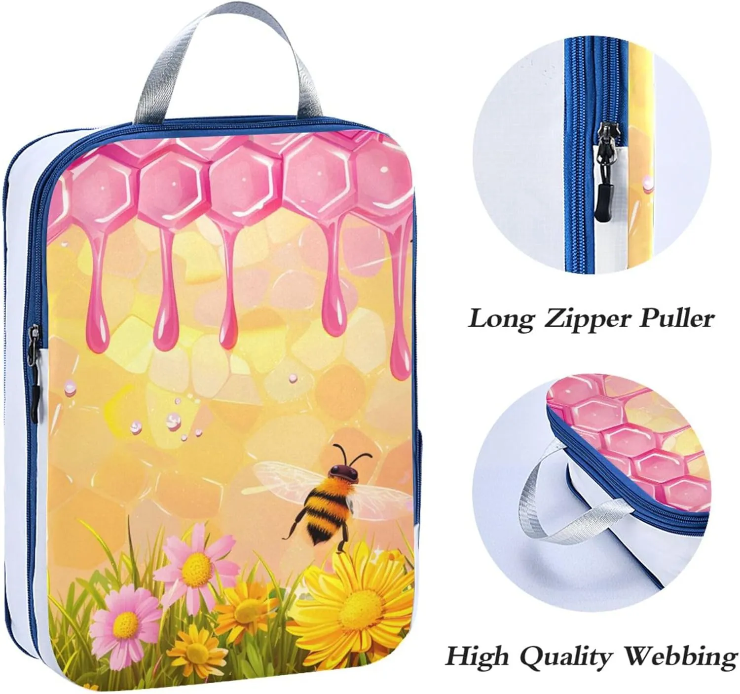 MNSRUU Packing Cubes Magic Cartoon Bees and Flowers Compression Luggage Cubes Packing Bags Travel Organizer for Suitcases, 3 PCS