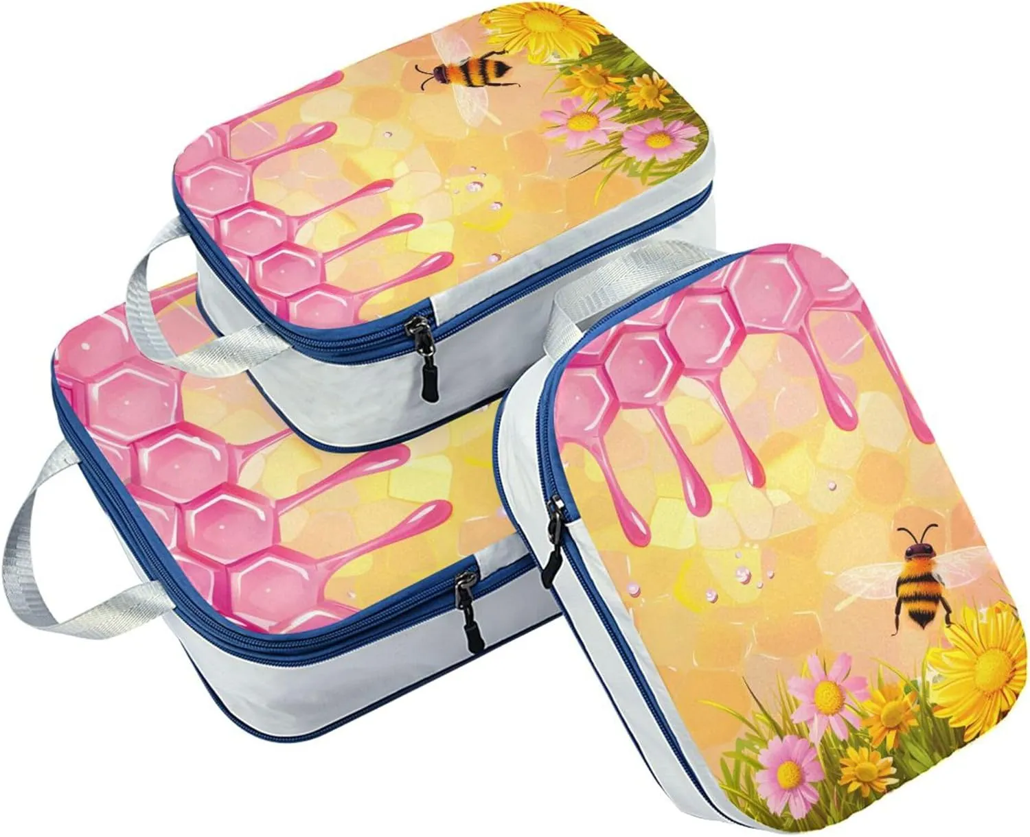 MNSRUU Packing Cubes Magic Cartoon Bees and Flowers Compression Luggage Cubes Packing Bags Travel Organizer for Suitcases, 3 PCS