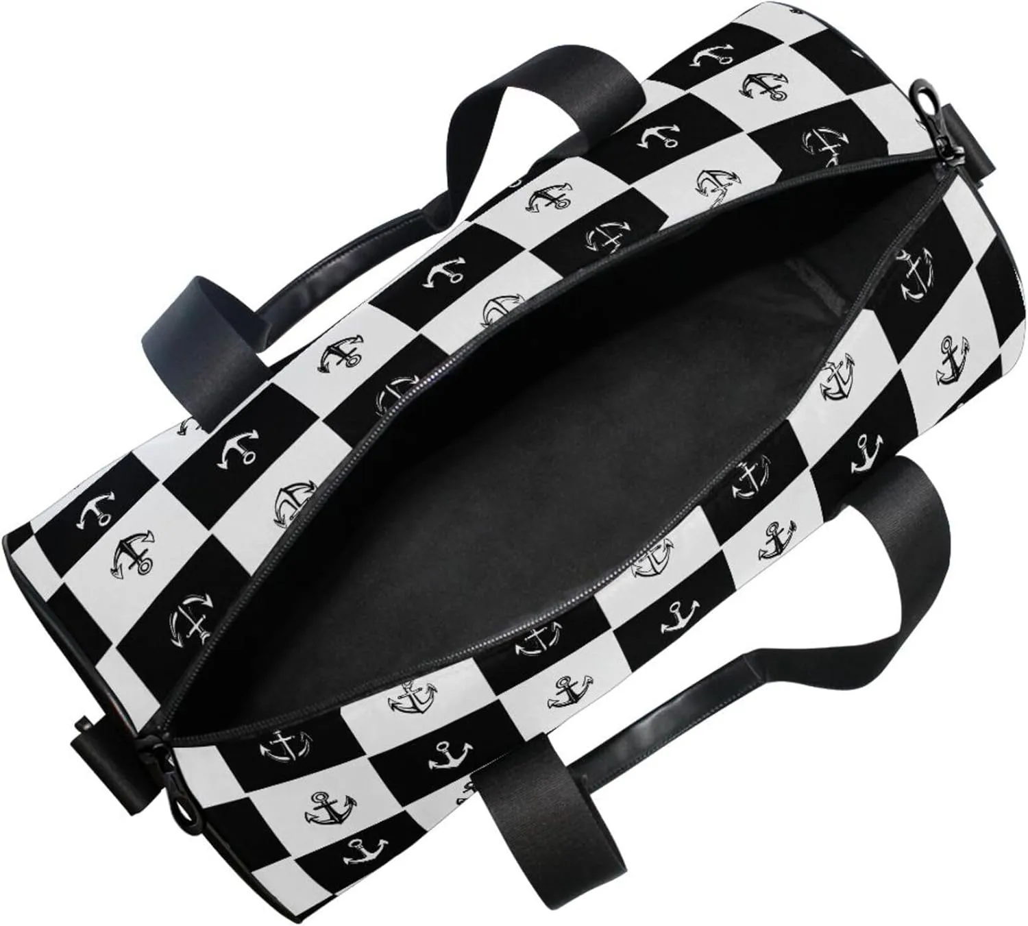 MNSRUU Sports Duffel Bags, Black and White Grid Anchor Athletic Gym Bag Overnight Workout Travel Tote Luggage for Men Women Yoga