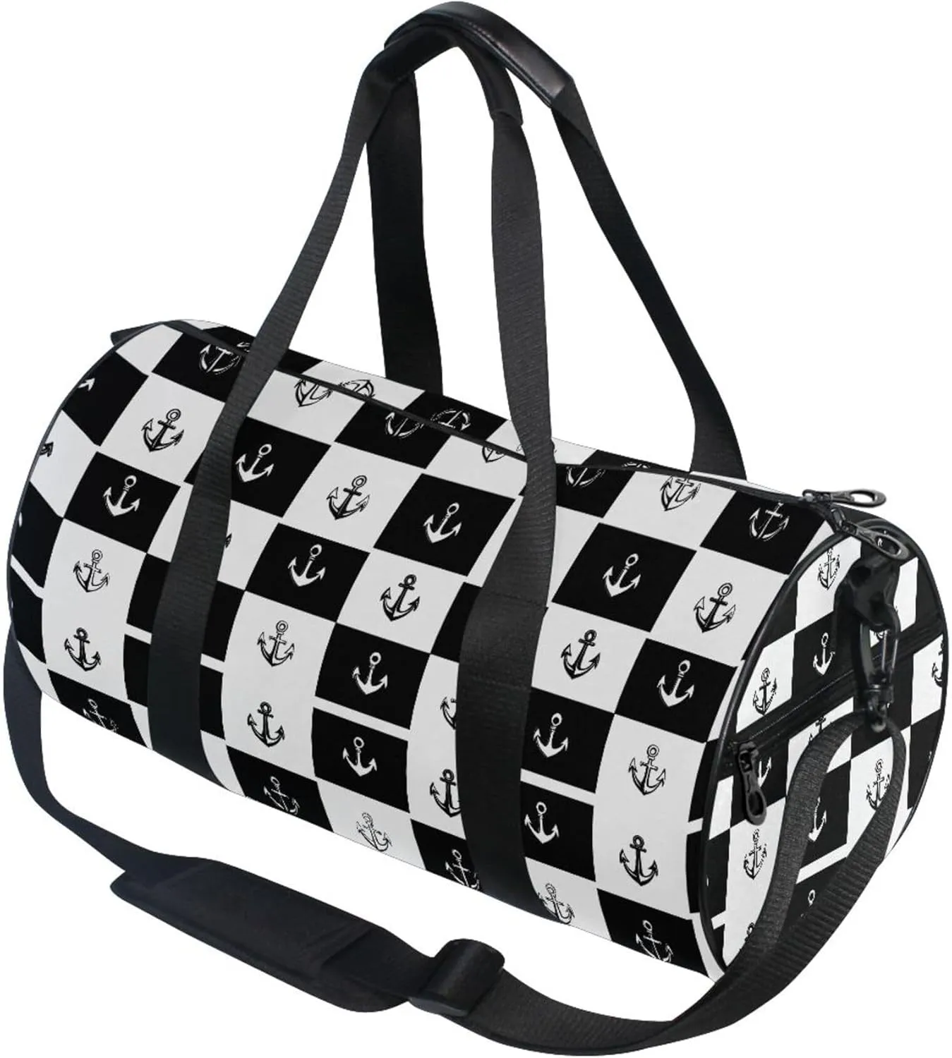 MNSRUU Sports Duffel Bags, Black and White Grid Anchor Athletic Gym Bag Overnight Workout Travel Tote Luggage for Men Women Yoga