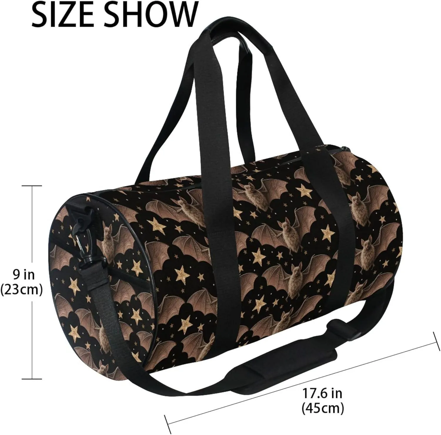 MNSRUU Sports Duffel Bags, Black Bat Star Athletic Gym Bag Overnight Workout Travel Tote Luggage for Men Women Yoga