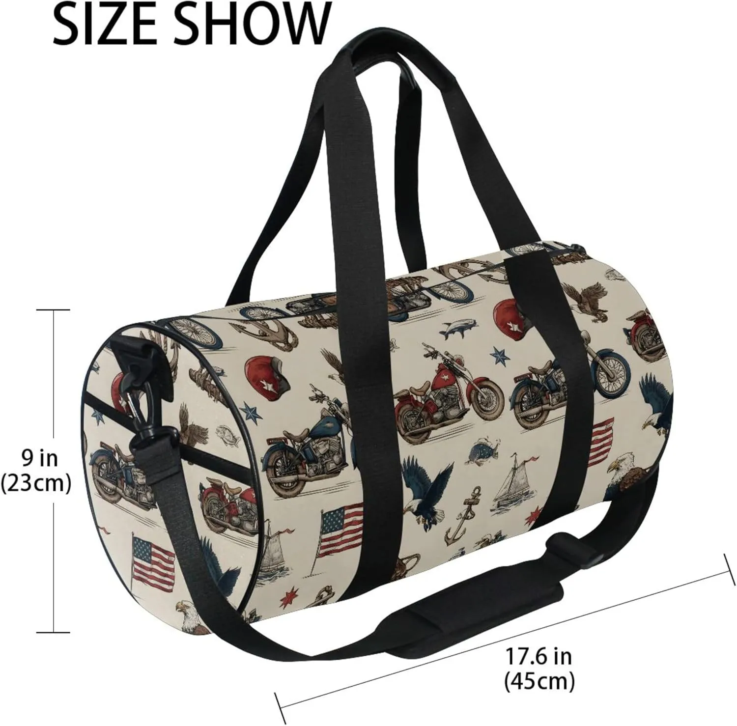 MNSRUU Sports Duffel Bags, Flag Eagle Motorcycles Anchor Athletic Gym Bag Overnight Workout Travel Tote Luggage for Men Women Yoga