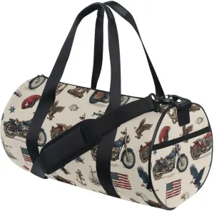 MNSRUU Sports Duffel Bags, Flag Eagle Motorcycles Anchor Athletic Gym Bag Overnight Workout Travel Tote Luggage for Men Women Yoga