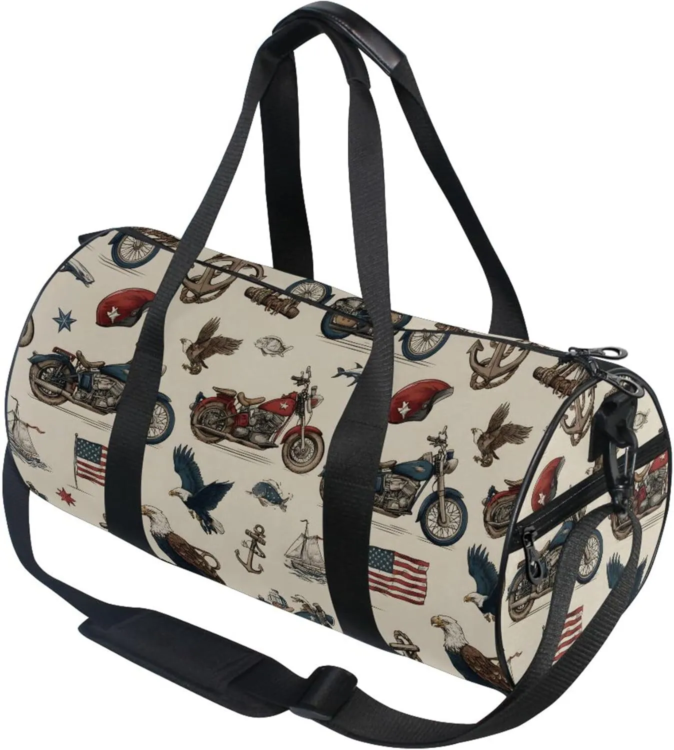 MNSRUU Sports Duffel Bags, Flag Eagle Motorcycles Anchor Athletic Gym Bag Overnight Workout Travel Tote Luggage for Men Women Yoga